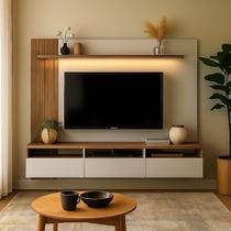 Painel para Tv 75 Polegadas com Led Ripado 3 Gavetas e Nichos
