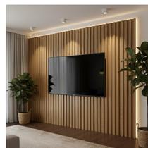Painel para Tv 80 Polegadas 250cmx223,5cm Ripado em Placa 100% Mdf Marrom Freijó/Madeirado Painel para Tv 80 Polegadas 250cmx223,5cm Ripado em Placa 100% Mdf Marrom Freijó/Madeirado