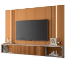 Painel Para TV 85 Pol com Bancada Suspensa e LED Zurick B01 Cinamomo Off White - Lyam Decor