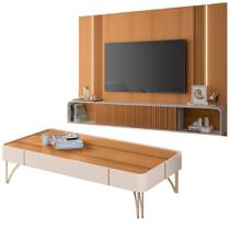 Painel Para Tv 85 Pol Vivaz E Mesa De Centro Alane H01 Off White-cinamomo