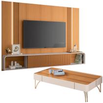 Painel Para TV 85 Pol Zurick e Mesa de Centro Harmony B01 Cinamomo Off White - Lyam Decor