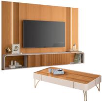Painel Para TV 85 Pol Zurick e Mesa de Centro Harmony B01 Cinamomo Off White - Lyam Decor Painel Para TV 85 Pol Zurick e Mesa de Centro Harmony B01 Cinamomo Off White - Lyam Decor
