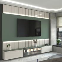 Painel para TV 85 Polegadas Imperator 3 Portas 100% Mdf com Led Off White/Verde - Panorama Móveis