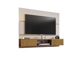 Painel Para TV Âmbar Off White Com Cinamomo Ripado - Bechara Móveis