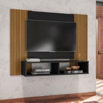 Painel para TV até 42 Polegadas 120cmx90cm 2 Nichos Navi Preto Fosco/Ripado