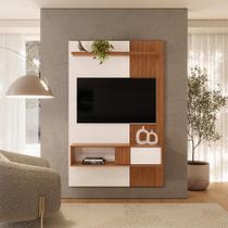 Painel para TV até 50 Polegadas Ripado com 1 Porta e Nicho Dj Móveis Cosmo 120 Off White Freijó