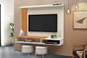 Painel Para TV até 52 Polegadas Intense Ripado com Prateleira Off White/Freijó - Móvebrinque