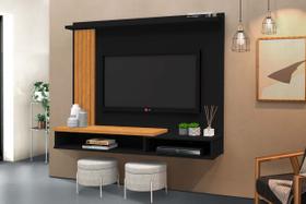 Painel Para TV até 52 Polegadas Intense Ripado com Prateleira Preto/Freijó - Móvebrinque