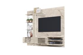 Painel Para TV Até 55 Frizz Supreme Calacata e Off White Brilho com LED Espelhos e Portas Deslizantes Liberty Móveis