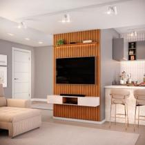 Painel Para Tv Até 55 Polegadas 1,43m Ripado Autêntico Com Led E Nicho Montreal Madeirado/off White Painel Para Tv Até 55 Polegadas 1,43m Ripado Autêntico Com Led E Nicho Montreal Madeirado/off White