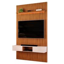 Painel Para TV Até 55 Polegadas 1,43m Ripado Autêntico Com Led e Nicho Montreal Madeirado/Off White