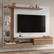 Painel para TV até 55 Polegadas com LED 160CMX136CM Prateleira de Vidro Denver Bege - Móveis Bechara