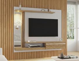 Painel para TV até 55 Polegadas com LED 160cmx136cm Prateleira de Vidro Denver Branco Off-White/Cinamomo Painel para TV até 55 Polegadas com LED 160cmx136cm Prateleira de Vidro Denver Branco Off-White/Cinamomo
