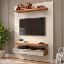 Painel para TV até 55 Polegadas com LED MDF 140cmx180cm . Espelho 2 Gavetas Branco Off White/Freijó