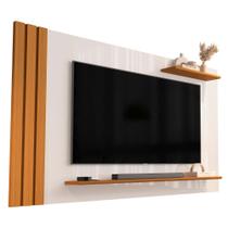 Painel Para TV Até 55 Polegadas Detalhe Ripado Com Prateleiras Aden Off White/Madeirado
