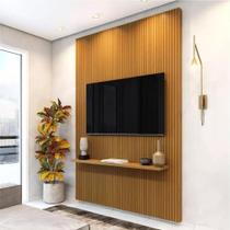 Painel Para Tv Até 55 Polegadas Ripado Em 3D Egeo Com Prateleira 1,35m Cedro EDN