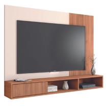 Painel Para TV Até 55 Polegadas Ripado Impressão 3D Com Nicho Madrid Madeirado/Off White Caemmun