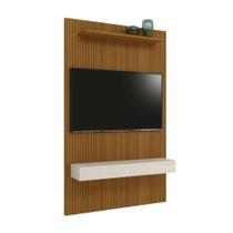 Painel Para Tv Até 55 Polegadas Ripado Impressão 3D Egeo Com Nicho 1,35m Cedro Off White EDN