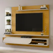 Painel para Tv até 60 Polegadas 1 Porta Basculante Curva e Espelho com 2 Prateleiras Vidro Ravi