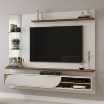 Painel para TV até 60 Polegadas 180cmx152,7cm 1 Porta Basculante Curva e Espelho com 2 Prateleiras Vidro Ravi