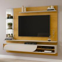 Painel para TV até 60 Polegadas 180cmx152,7cm 1 Porta Basculante Curva e Espelho com 2 Prateleiras Vidro Ravi Marrom Cedro/Bali