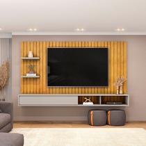 Painel para TV até 60 Polegadas MDF 179CMX108CM Frisado Decorativo com Nicho 1 Porta Deslizante Friz Marrom