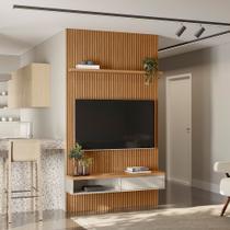 Painel para TV até 60 Polegadas Ripado Marisa com Nicho Bancada Nature e Off White 141x250 cm L04 - D'Rossi