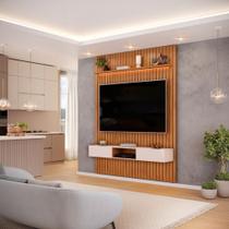 Painel Para Tv Até 65 Polegadas 1,83m Ripado Autêntico Com Led E Nicho Montreal Madeirado/off White Painel Para Tv Até 65 Polegadas 1,83m Ripado Autêntico Com Led E Nicho Montreal Madeirado/off White