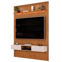 Painel Para TV Até 65 Polegadas 1,83m Ripado Autêntico Com Led e Nicho Montreal Madeirado/Off White Painel Para TV Até 65 Polegadas 1,83m Ripado Autêntico Com Led e Nicho Montreal Madeirado/Off White
