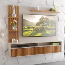 Painel para TV Até 65 Polegadas Chandon 1 Porta 3 Prateleiras Ripado Off White/Mel