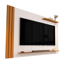 Painel Para TV Até 65 Polegadas Detalhe Ripado Com Prateleiras Aden Off White/Madeirado