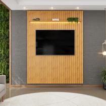 Painel para TV até 65 Polegadas Ripado com LED DJ Móveis Trento 183 Cedro Painel para TV até 65 Polegadas Ripado com LED DJ Móveis Trento 183 Cedro