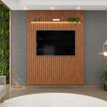 Painel para TV até 65 Polegadas Ripado com LED DJ Móveis Trento 183 Freijó Painel para TV até 65 Polegadas Ripado com LED DJ Móveis Trento 183 Freijó