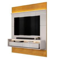 Painel Para Tv Até 70 Polegadas 1,80m Ripado 2 Gavetas E Led James Off White / Madeirado