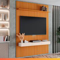 Painel Para Tv Até 70 Polegadas 1,80x2,40m Ripado Com Nicho Arbo Cedro/off White Edn Nature