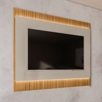 Painel para TV Até 70 Polegadas Cisne 1.8 Ripado com Led Tauari/Off White - Pnr Móveis Painel para TV Até 70 Polegadas Cisne 1.8 Ripado com Led Tauari/Off White - Pnr Móveis