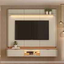Painel para TV até 70 Polegadas MDF 180cmx166,3cm Home Ferrara de Linea Brasil Branco Canela/Off White