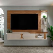 Painel Para TV Até 72 Artely Led e Prateleiras de Vidro Toronto Cor Cinamomo com Off White