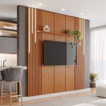 Painel para TV até 75 Polegada com Prateleira 234 X 250cm com 2 LED'S Cascata Apolo 100% MDF Moderno Painel para TV até 75 Polegada com Prateleira 234 X 250cm com 2 LED'S Cascata Apolo 100% MDF Moderno