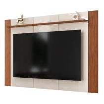 Painel Para TV Até 75 Polegadas 1,82m Detalhe Frisado Com Prateleira Heloisa Off White/Madeirado Painel Para TV Até 75 Polegadas 1,82m Detalhe Frisado Com Prateleira Heloisa Off White/Madeirado