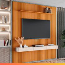 Painel Para Tv Até 75 Polegadas 2,25x2,40m Ripado Com Nicho Arbo Cedro/off White Edn Nature