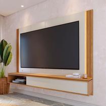 Painel para TV Até 75 Polegadas Açores 2 Portas Ripado com Led Off White Matte/Freijó - Pnr Móveis