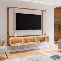 Painel para TV até 75 Polegadas com 180,5cmx149cm Led e Nichos Monet Branco Mel/Off White Painel para TV até 75 Polegadas com 180,5cmx149cm Led e Nichos Monet Branco Mel/Off White