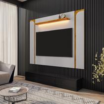 Painel para TV até 75 Polegadas com 180cmx136cm Led e Prateleira Maresias Bege Off-White/Naturalle Painel para TV até 75 Polegadas com 180cmx136cm Led e Prateleira Maresias Bege Off-White/Naturalle