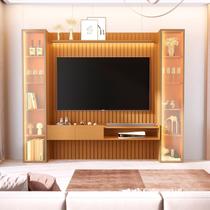 Painel para TV até 75 Polegadas com LED com Vidro Reflecta 100% MDF 259cmx219cm 75 Polegadascom Led e 2 Cristaleiras Vitoria Regia YesCasa