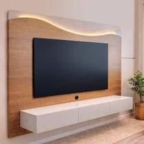 Painel para TV até 75 Polegadas com MDF 200cmx168cm Led Orgânico Lumiere Marrom Cinamomo/Off White