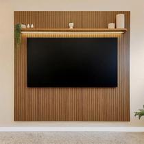 Painel para TV até 75 Polegadas Efeito Ripado 3D com LED 183x185,5 cm Liverpool Yescasa Marrom