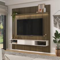 Painel para TV até 75 Polegadas MDF 182,5cmx183cm Impressão 3D Belluno Marrom Pinho Ripado C/Off White
