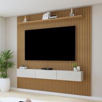 Painel para TV até 75 Polegadas MDF 224cmx218cm Frisado Curitiba Marrom Cinamomo/Off White Painel para TV até 75 Polegadas MDF 224cmx218cm Frisado Curitiba Marrom Cinamomo/Off White