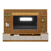 Painel para TV até 75 Polegadas Ripado Betina com Rack Bancada e Módulos Laterais Nature e Off White 268x198 cm L04 - D Rossi